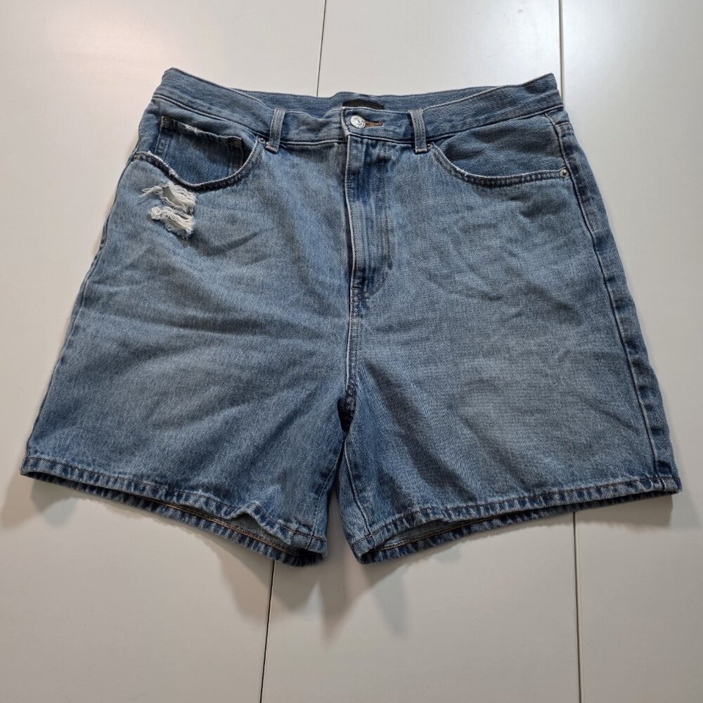 Uniqlo Blue Denim Short Women 32 Cotton Beach Hippie Cottage Casual Zip Fly Boho - Picture 8 of 14